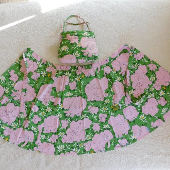 VTG Katashas Unusuals pink elephant novelty wrap skirt & rare matching book tote - Picture 2 of 16